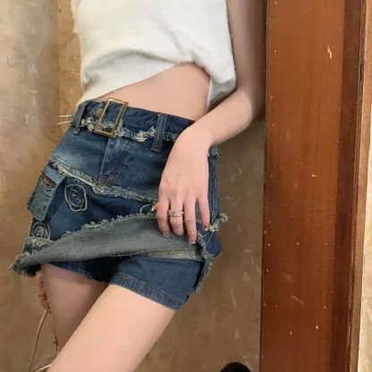 Distressed Mini Denim Skirt - Image 2