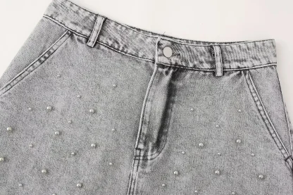 Casual Beaded Mini Denim Skirt - Image 5