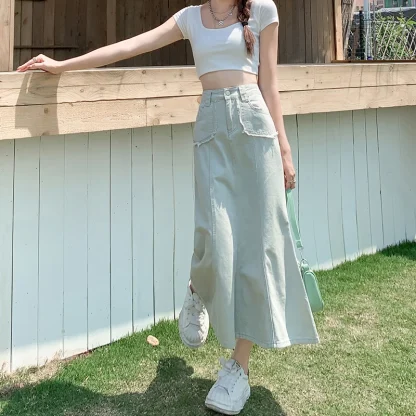 Elegant Light Maxi Denim Skirt - Image 5