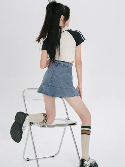 Ruffle Hem Mini Denim Skirt - Image 4