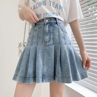 Pleated Denim Skirt