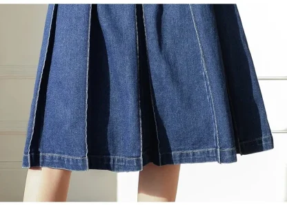 Pleated Midi Denim Skirt - Image 6