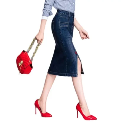 Faded Slit Midi Denim Skirt - Image 6