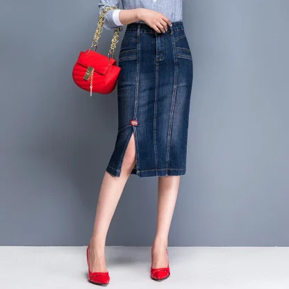 Faded Slit Midi Denim Skirt - Image 2