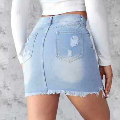 Faded Ripped Mini Denim Skirt - Image 4