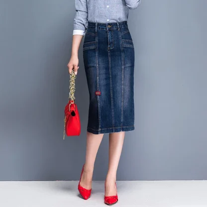 Faded Slit Midi Denim Skirt