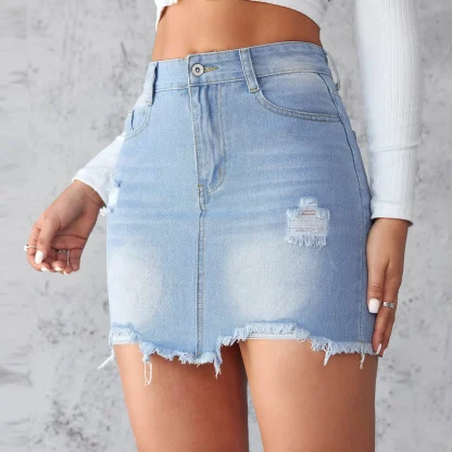 Faded Ripped Mini Denim Skirt - Image 5