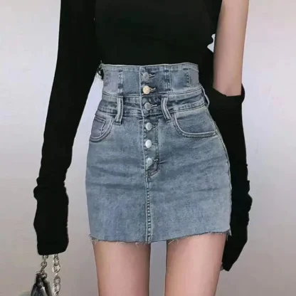 Buttoned High-waist Denim Skirt - Image 4