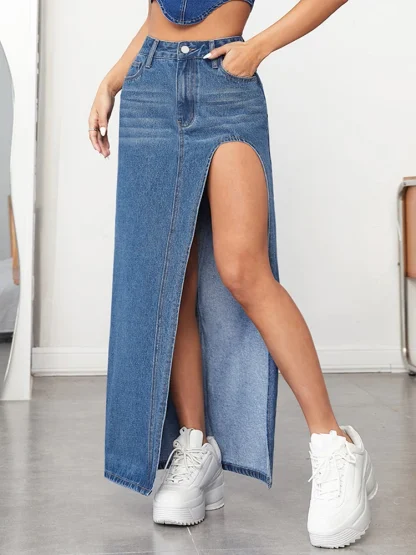 High Split Maxi Denim Skirt - Image 3