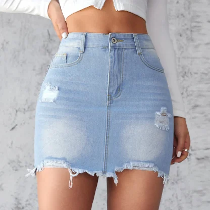 Faded Ripped Mini Denim Skirt - Image 3