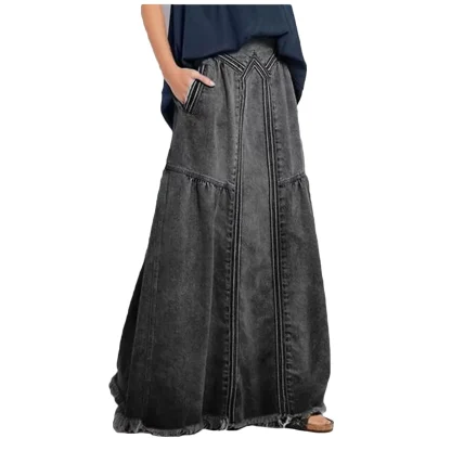 Loose Fit Patchwork Denim Skirt - Image 3
