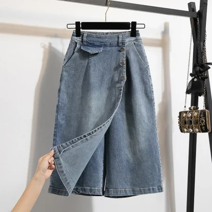Plus Size Midi Denim Skirt - Image 3