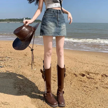 Retro Faded Mini Denim Skirt - Image 4
