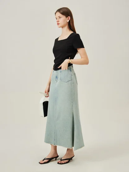 Light Long Fishtail Denim Skirt - Image 2