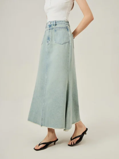 Light Long Fishtail Denim Skirt - Image 3