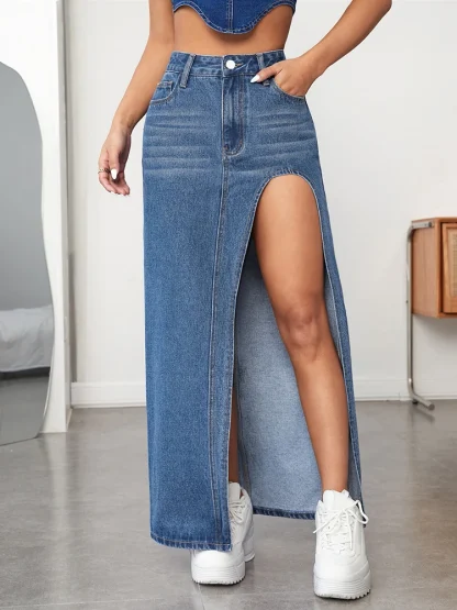 High Split Maxi Denim Skirt - Image 4