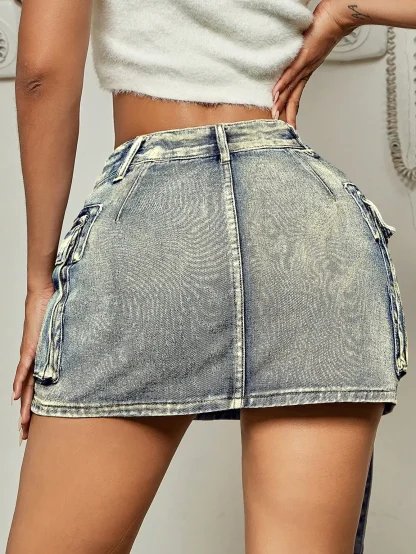 Trendy Flap Pocket Denim Skirt - Image 9
