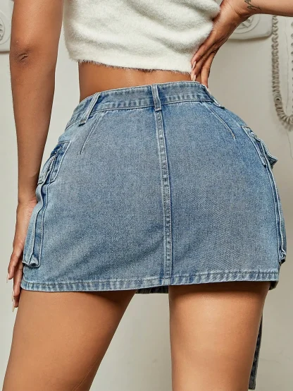 Trendy Flap Pocket Denim Skirt - Image 8