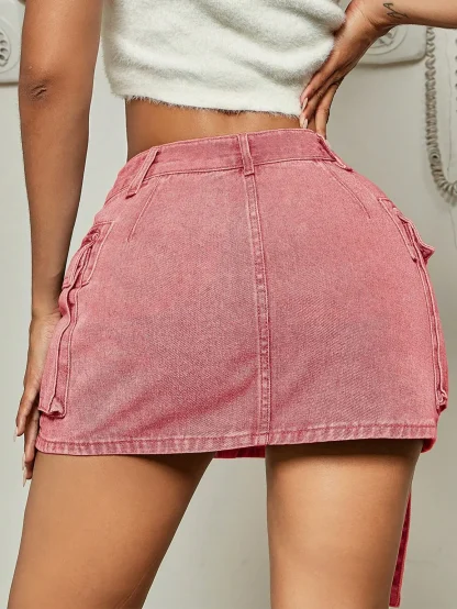 Trendy Flap Pocket Denim Skirt - Image 2