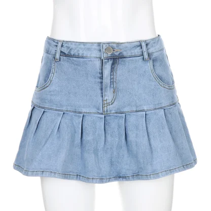 Chic Pleated Mini Denim Skirt - Image 8