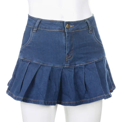 Chic Pleated Mini Denim Skirt - Image 11