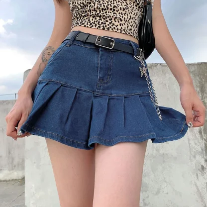 Chic Pleated Mini Denim Skirt - Image 2