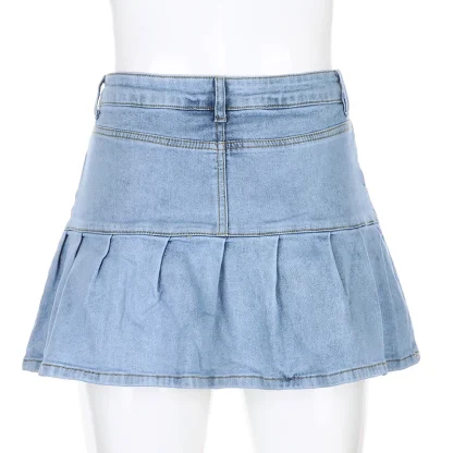 Chic Pleated Mini Denim Skirt - Image 9