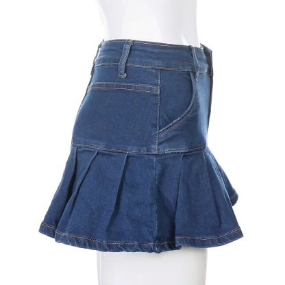 Chic Pleated Mini Denim Skirt - Image 12