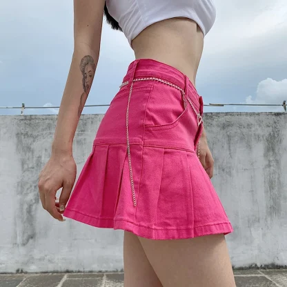 Chic Pleated Mini Denim Skirt - Image 5
