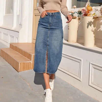 Front Slit Midi Denim Skirt - Image 2
