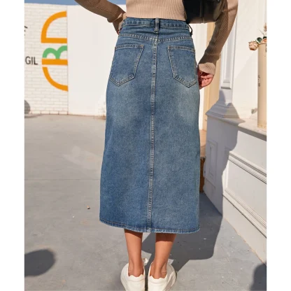 Front Slit Midi Denim Skirt - Image 5