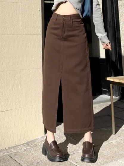 Front Slit Maxi Denim Skirt - Image 6