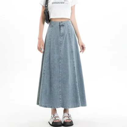 Casual Plain Long Denim Skirt - Image 2