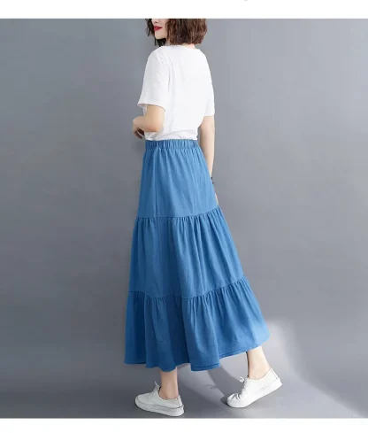 Tiered Elastic Waist Denim Skirt - Image 3