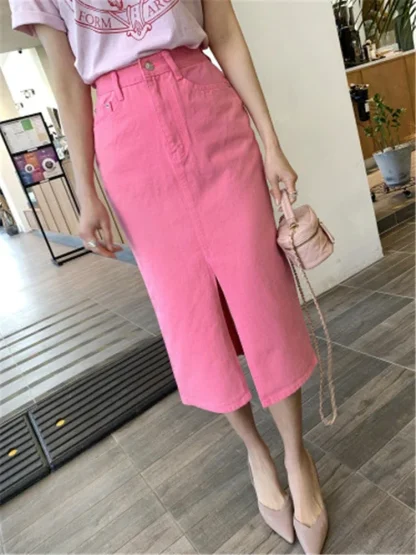 Slit Midi Straight Denim Skirt - Image 2