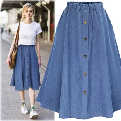 Button Down Decor Denim Skirt - Image 2