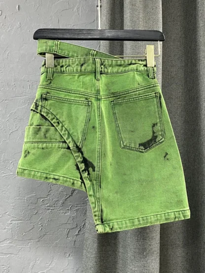 Asymmetrical Wrap Denim Skirt - Image 6
