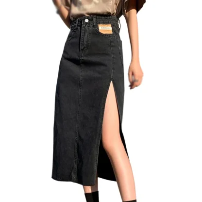 High Slit Midi Denim Skirt - Image 4