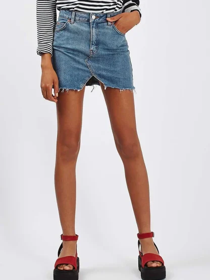 Frayed Hem Mini Denim Skirt - Image 6