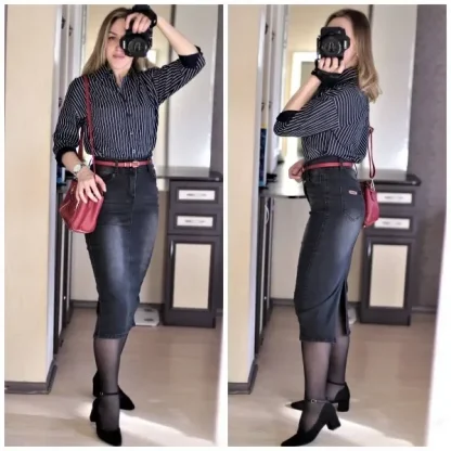 Midi Slim Fit Denim Skirts - Image 9