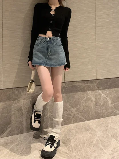 Casual High-waist Denim Skirt - Image 13