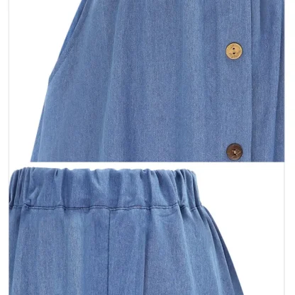 Button Down Decor Denim Skirt - Image 5