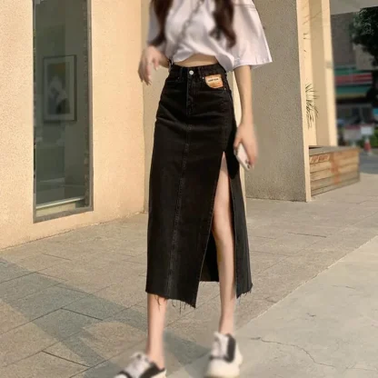 High Slit Midi Denim Skirt - Image 6