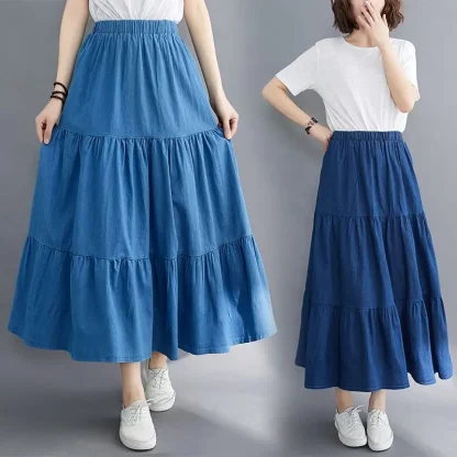 Tiered Elastic Waist Denim Skirt - Image 12