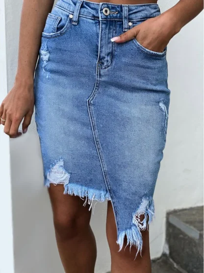 Irregular Ripped Hem Denim Skirt