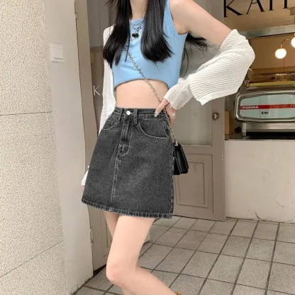 Casual Dark Mini Denim Skirt - Image 5