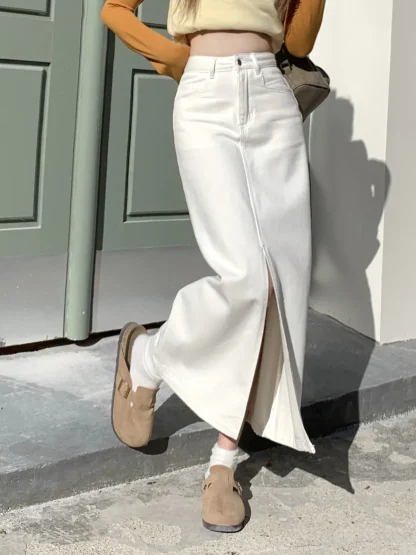 Front Slit Maxi Denim Skirt - Image 3