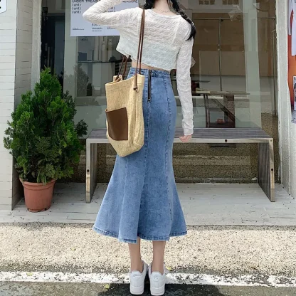 Zip Back Fishtail Denim Skirt - Image 3