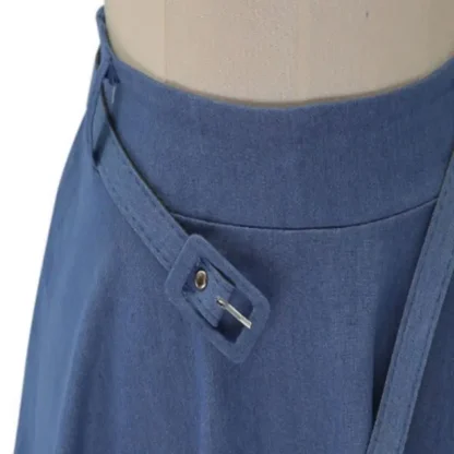 Belted Waist A-line Denim Skirt - Image 5