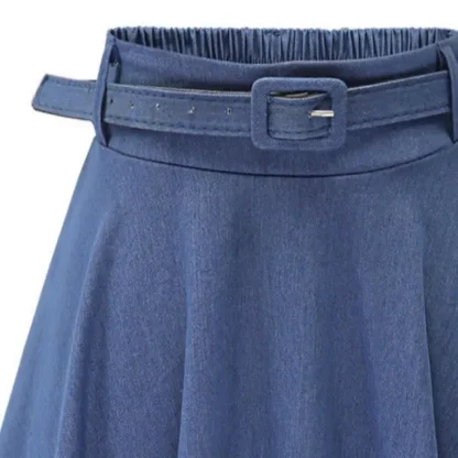 Belted Waist A-line Denim Skirt - Image 2
